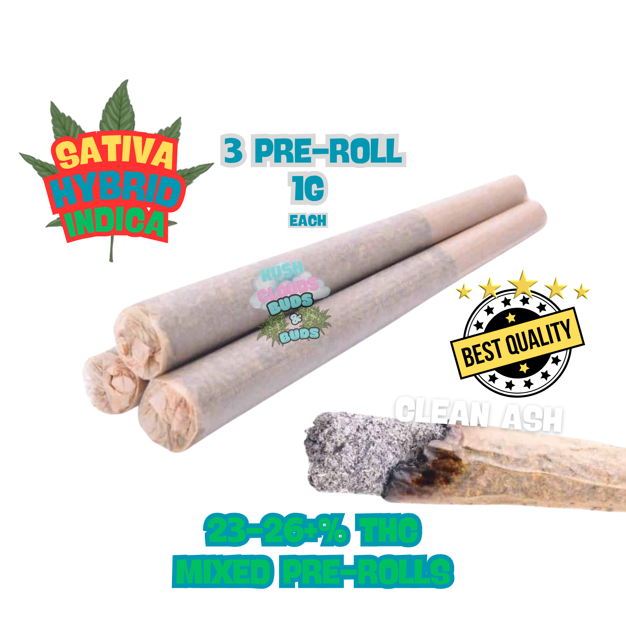 (1g-1.2g) Mixed Pre-rolls (Indica,Sativa,Hybrid) 3p